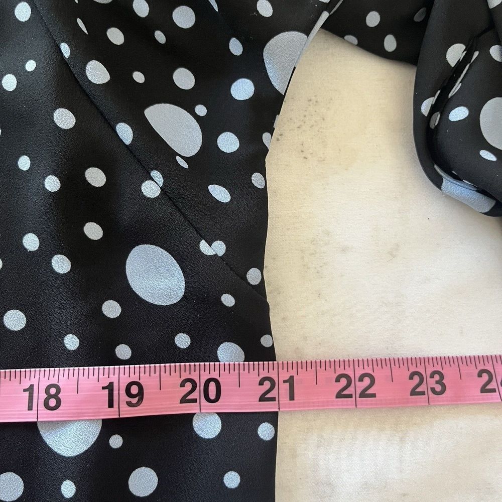 Who What Wear Shirt Blouse Long Sleeve Ruffle Black Gray Polka Dot Sheer Balloon - Picture 11 of 16